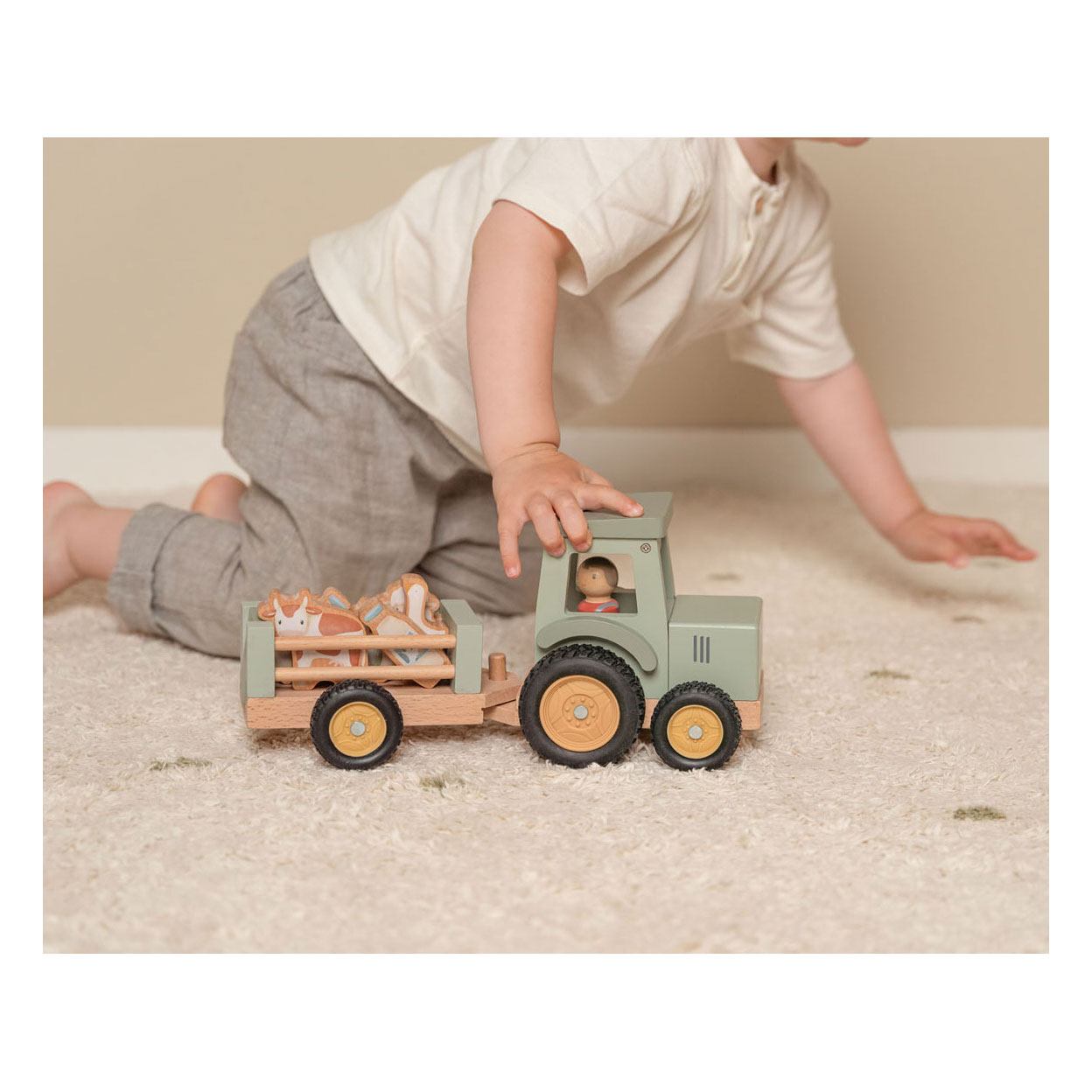 Little Dutch Houten Tractor met Aanhanger en Dieren Speelset