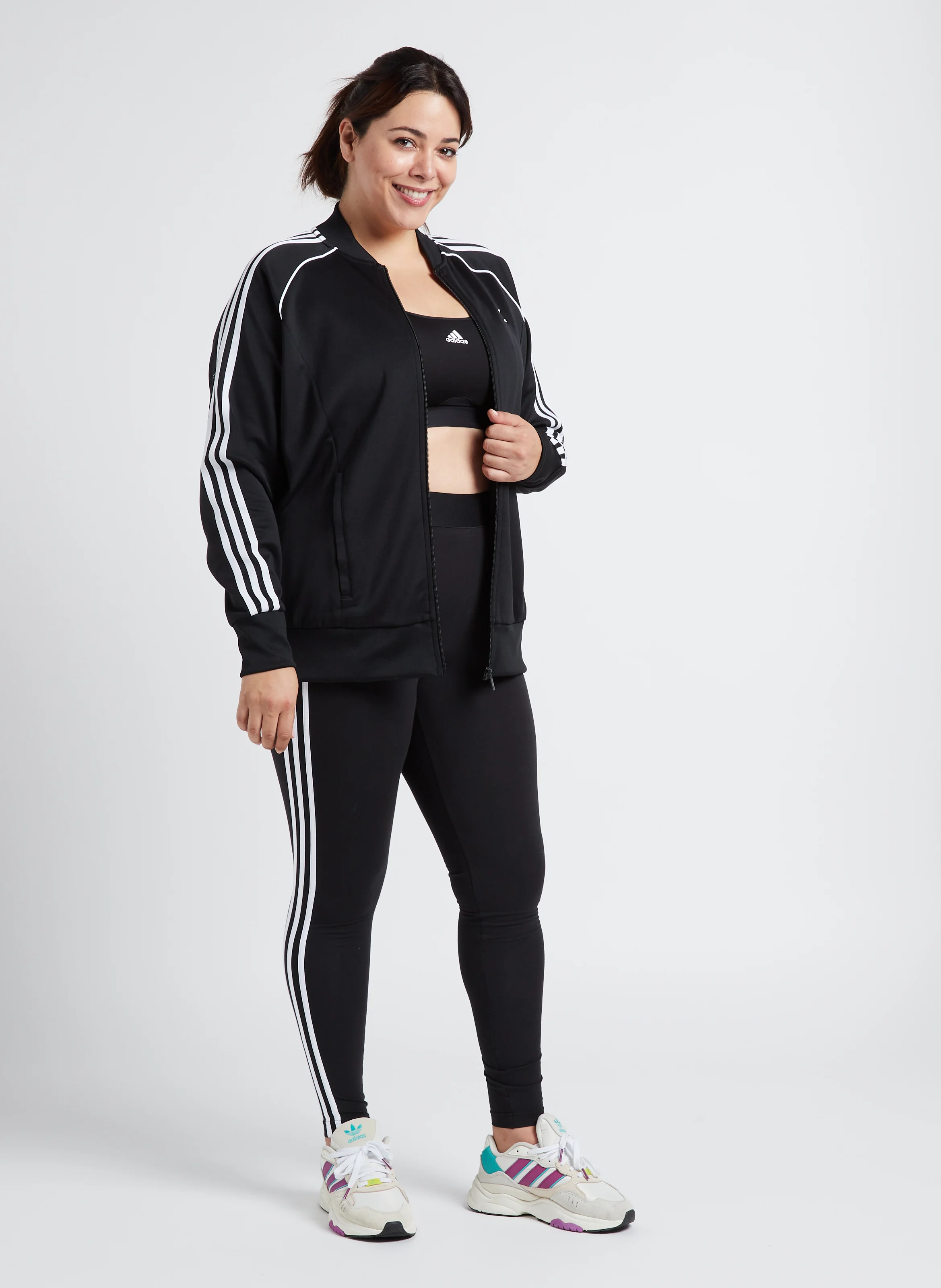 Veste col teddy détail trois bandes| Noir