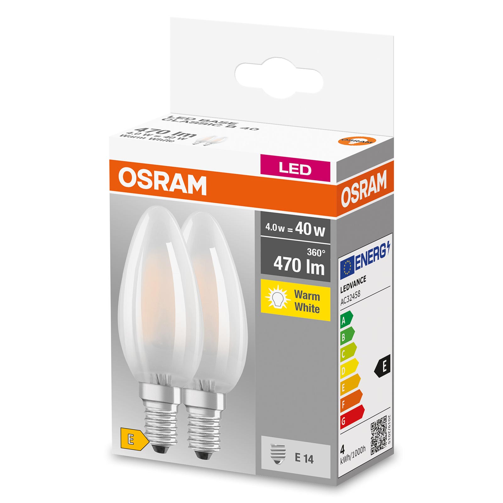 2er-Set LED-Leuchtmittel BASE CLB40 -Filament Kerze - E14