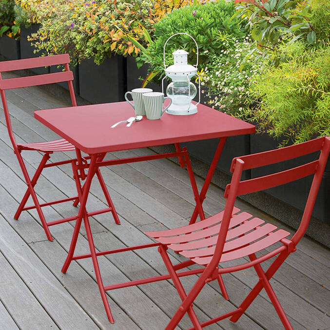 Ensemble table de jardin pliante carrée + 2 chaises GREENSBORO Groseille