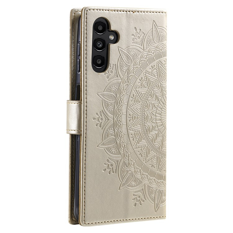 Samsung Galaxy A36 Leder Tasche Wallet - Mandala Flowers Imprint - Gold
