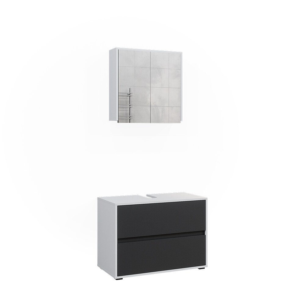 Badmöbel-Set Maltin Weiß Anthrazit modern Waschtischunterschrank Spiegelschrank