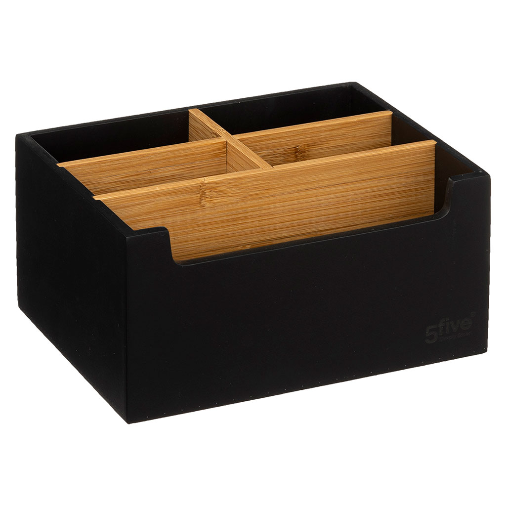 Organisateur maquillage bambou 5 casiers noir 18x9.5x15cm