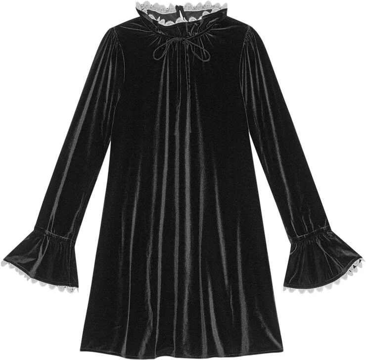 Ganni Velvet Jersey A-line Mini Dress Black