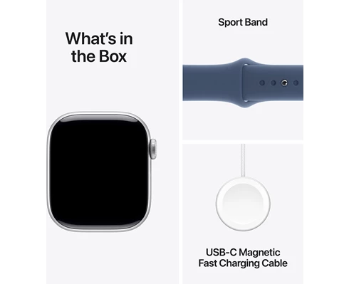 Apple Watch Series 10 GPS 42mm Silver Aluminium Case with Denim Sport Band - S/M