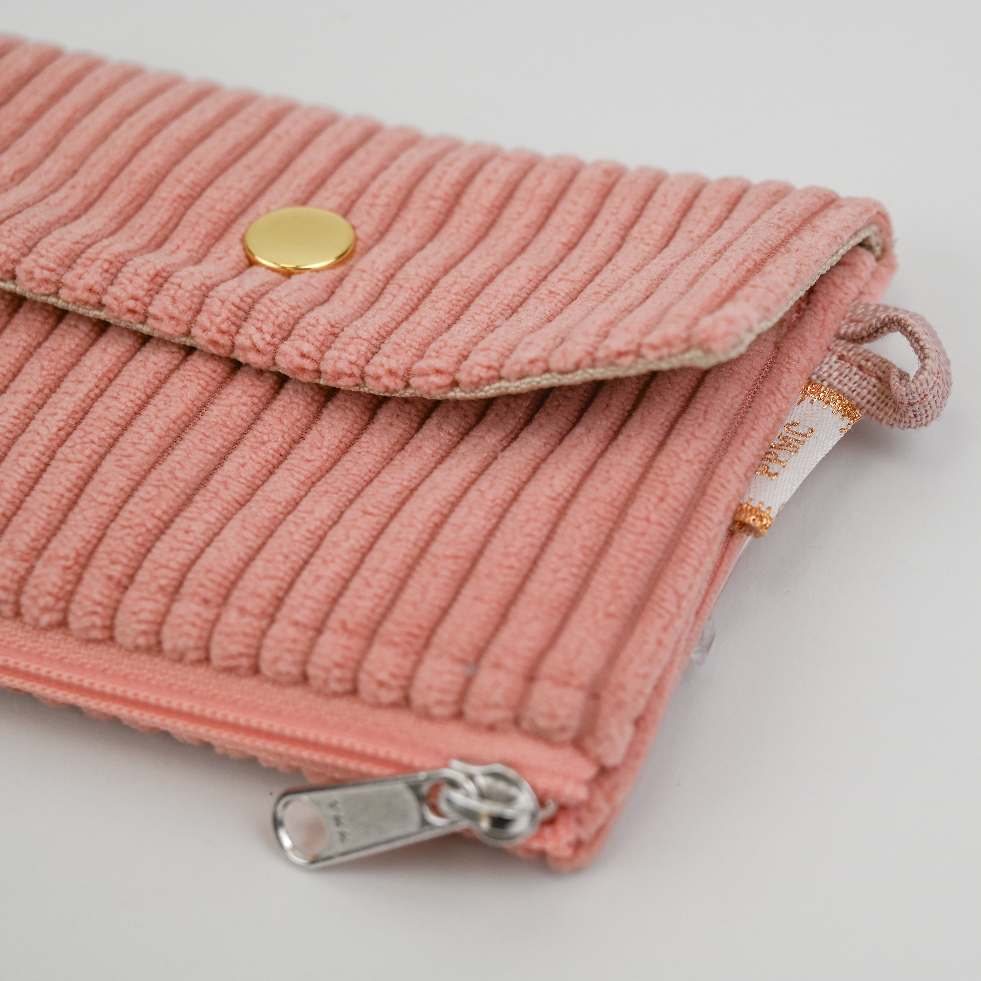 Mini Pochette Porte-Monnaie Velours Côtelé Rose Blush
