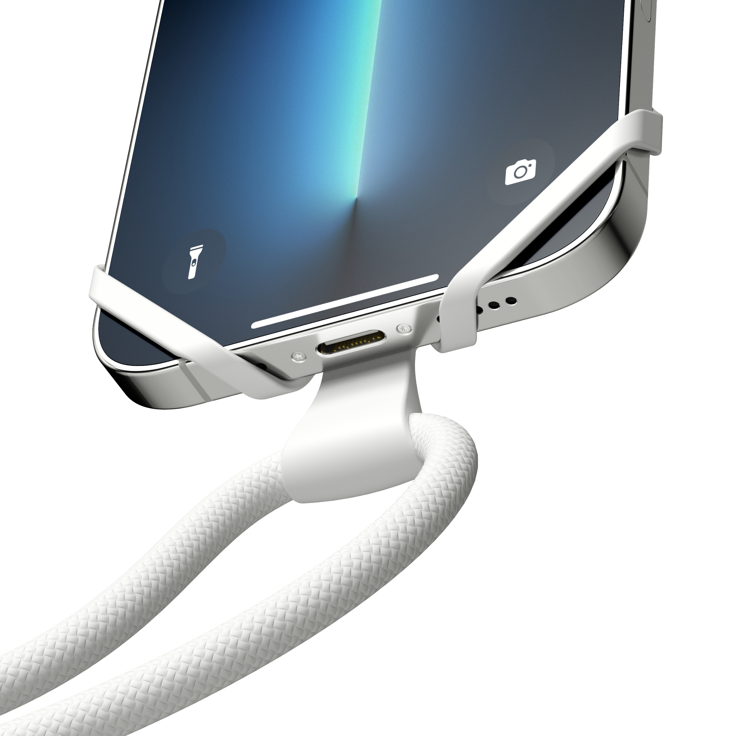 (150cm) Universal Necklace Handykette Umhängeband Infinity mit Silikon Halterung (INF00002) - Weiss