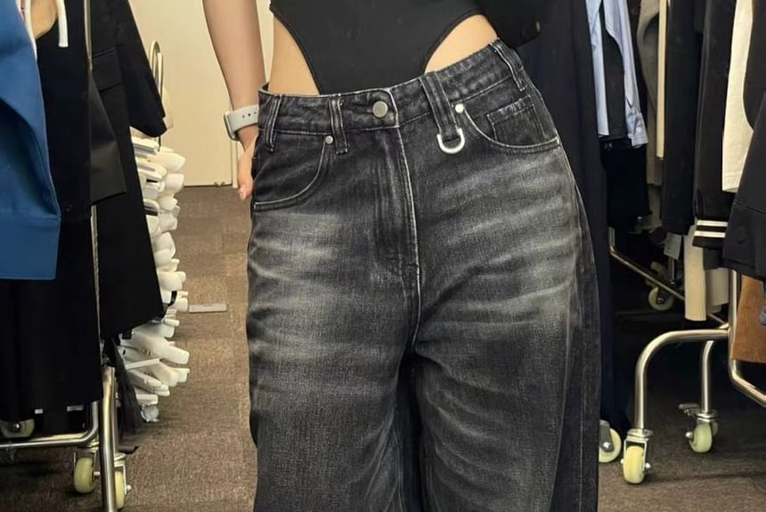 Rosesand - Lage taille gewassen losse wijde jeans