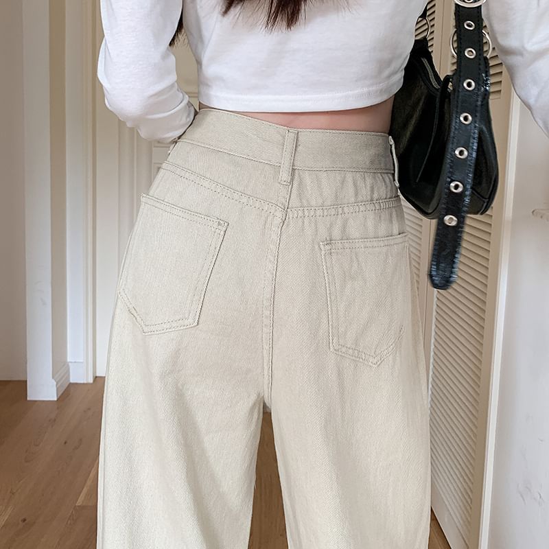 Okalpis - Hoge taille gerimpelde rechte jeans