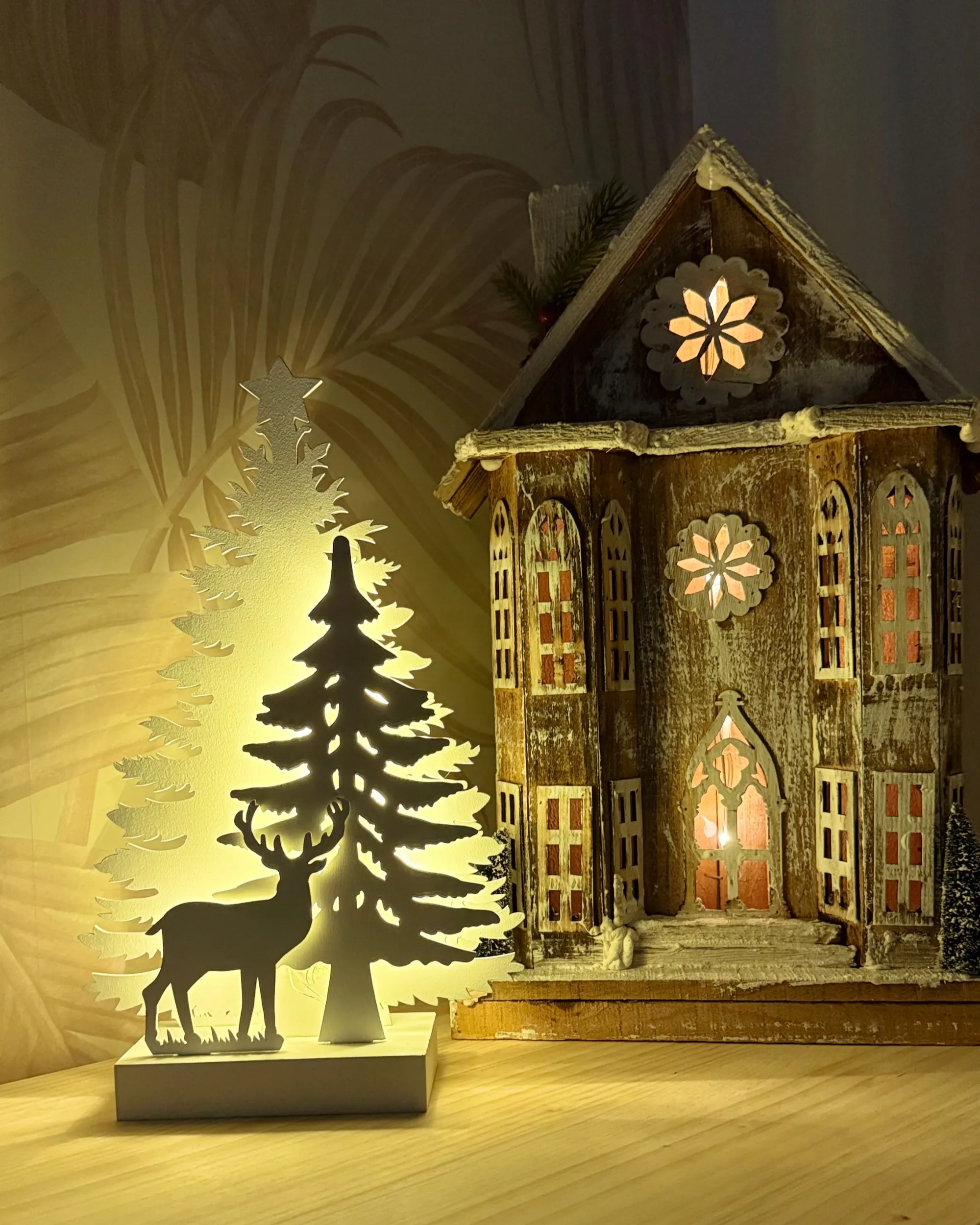Kerstdecoratie LED UNARI Huis 50 cm Lichtbruin