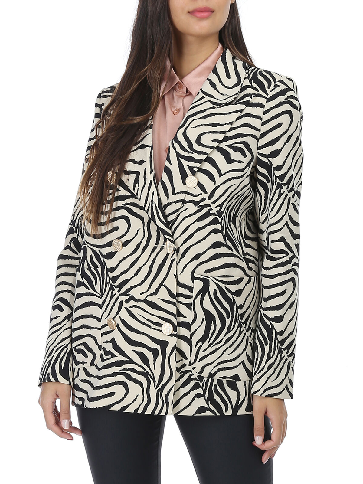 Veste blazer à motif zébré et boutons- Camel