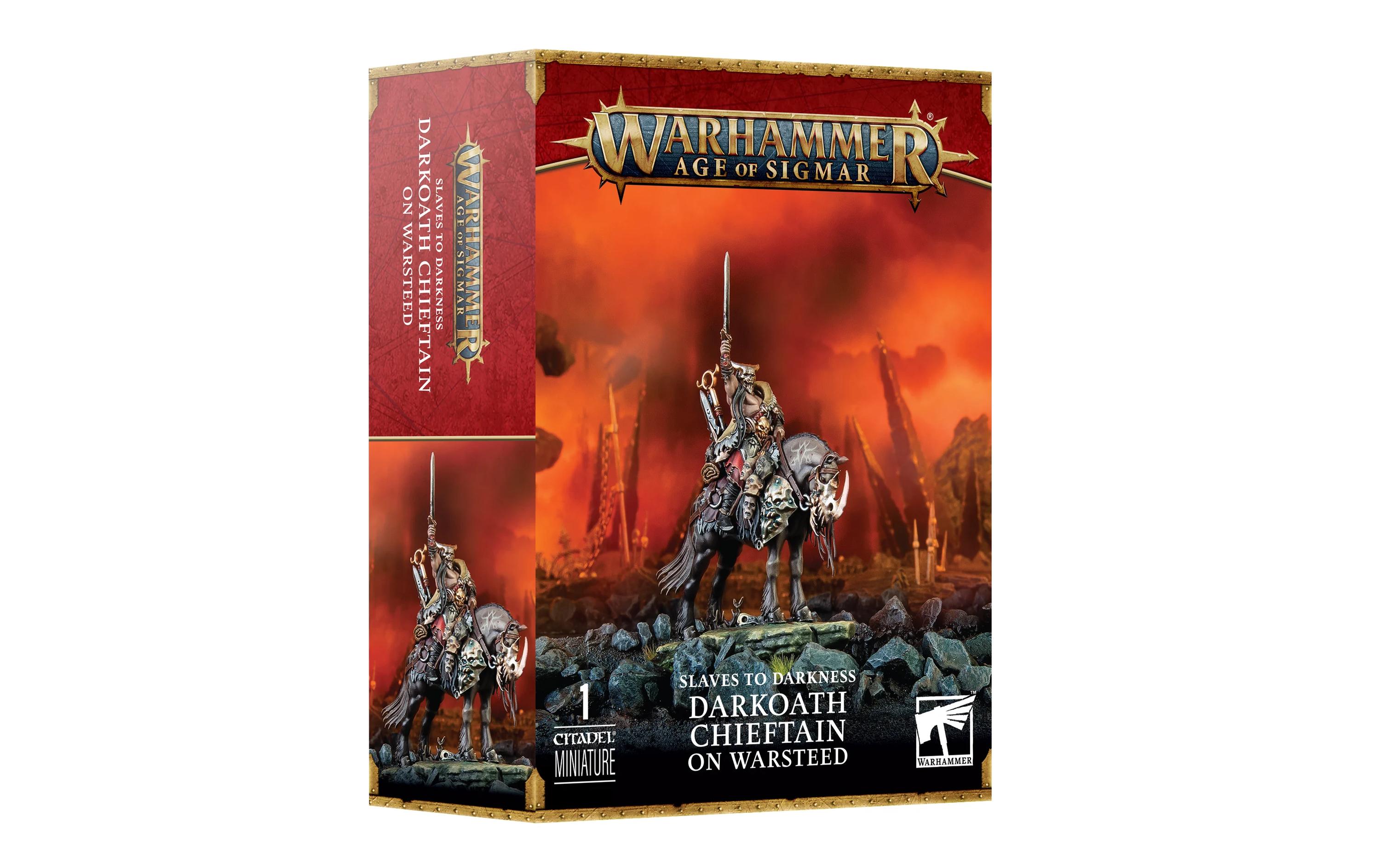 Warhammer Age of Sigmar Darkoath Chieftain on WarsteedWarhammer Age of Sigmar Miniaturen: Sklaven der Finsternis – Finsterschwur-Häuptling auf Kriegsross