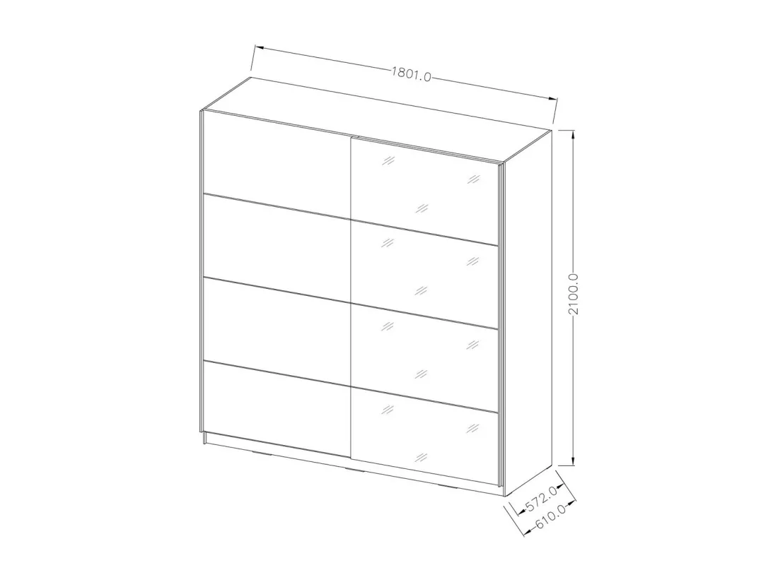 Chambre à coucher complète collection EOS : Armoire 180cm, Lit 180x200, commode, chevets. Couleur blanc mat