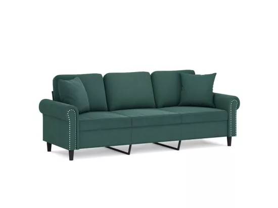 Canapé 3 places avec oreillers vert foncé 180 cm velours
