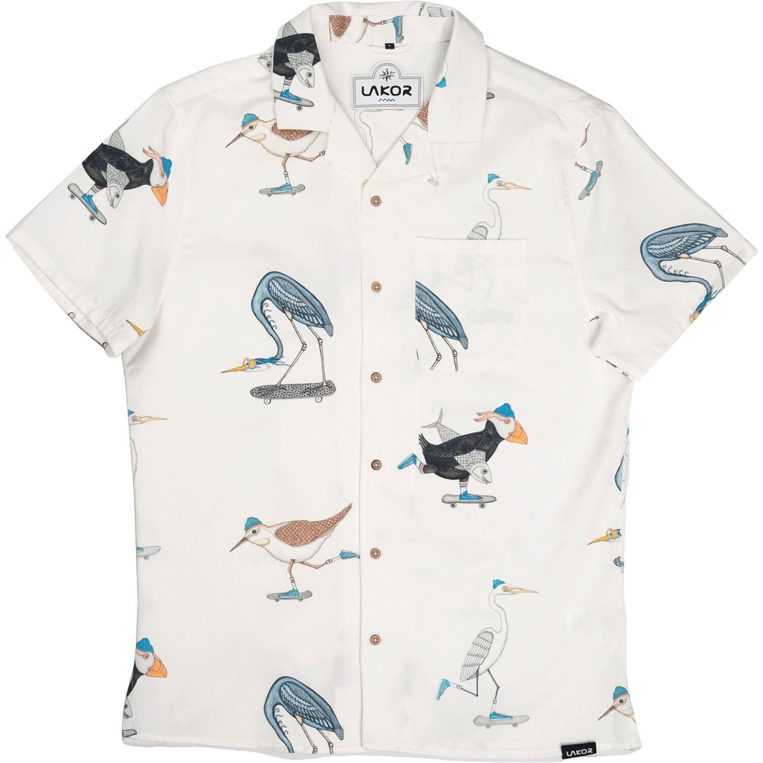 Lakor Mens Skating Birds Short Sleeve Shirt