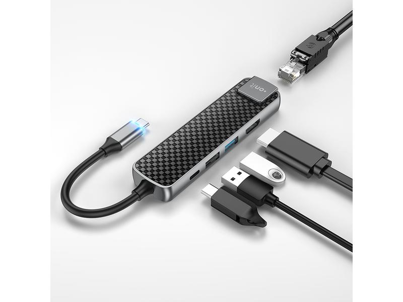 onit USB-C-Multiadapter Kompakte USB-C-Dockingstation mit fünf Anschlussmöglichkeiten
