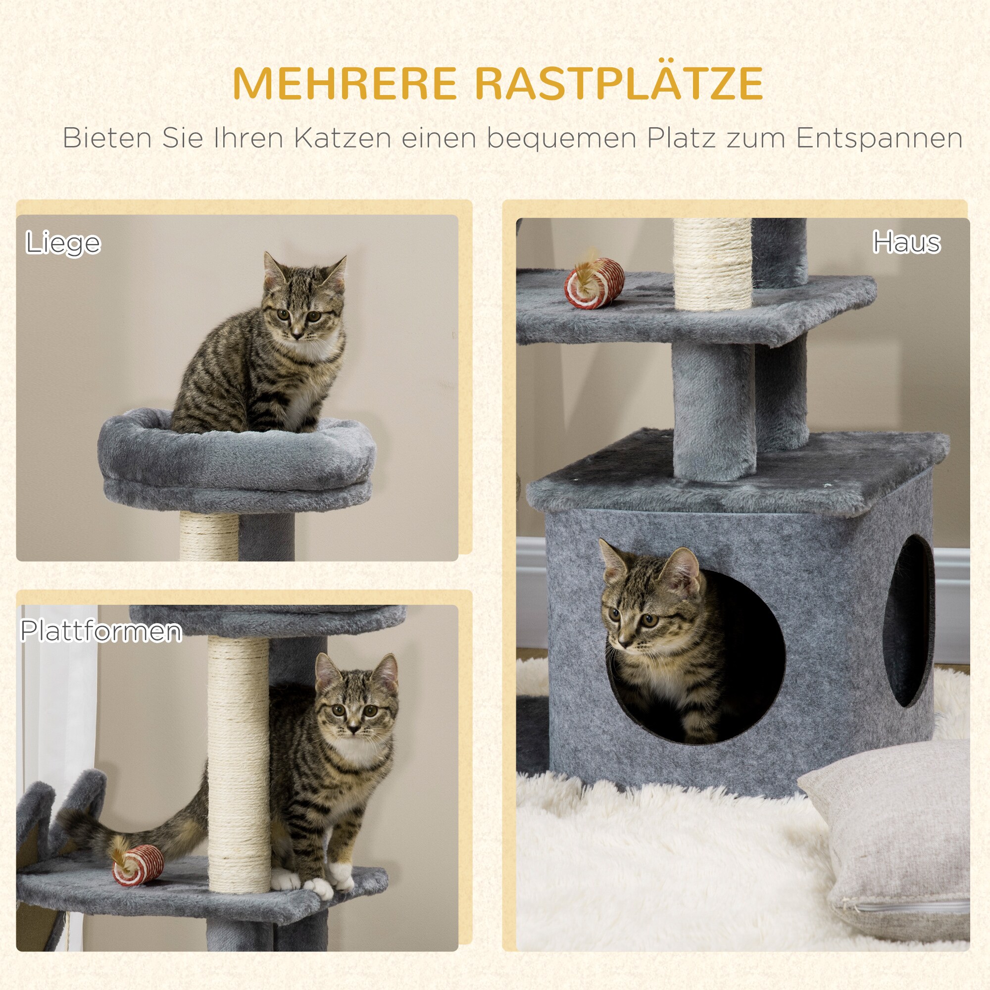 PawHut Kratzbaum mit Kratzbrett grau, natur 60L x 30B x 83H cm