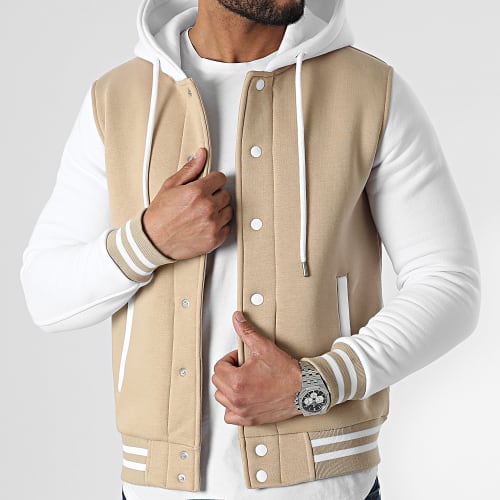 Veste Teddy A Capuche 2315 Beige Blanc
