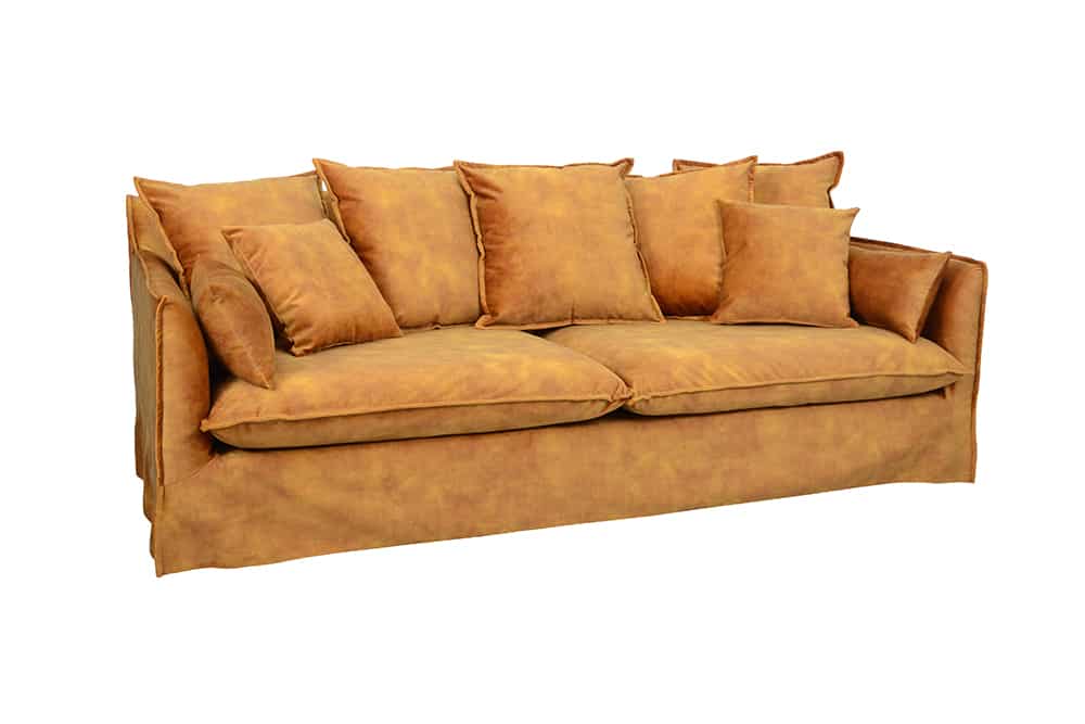 Großes 3-Sitzer Sofa HEAVEN 200cm senfgelb Samt Federkern waschbarer Bezug Hussensofa Couch