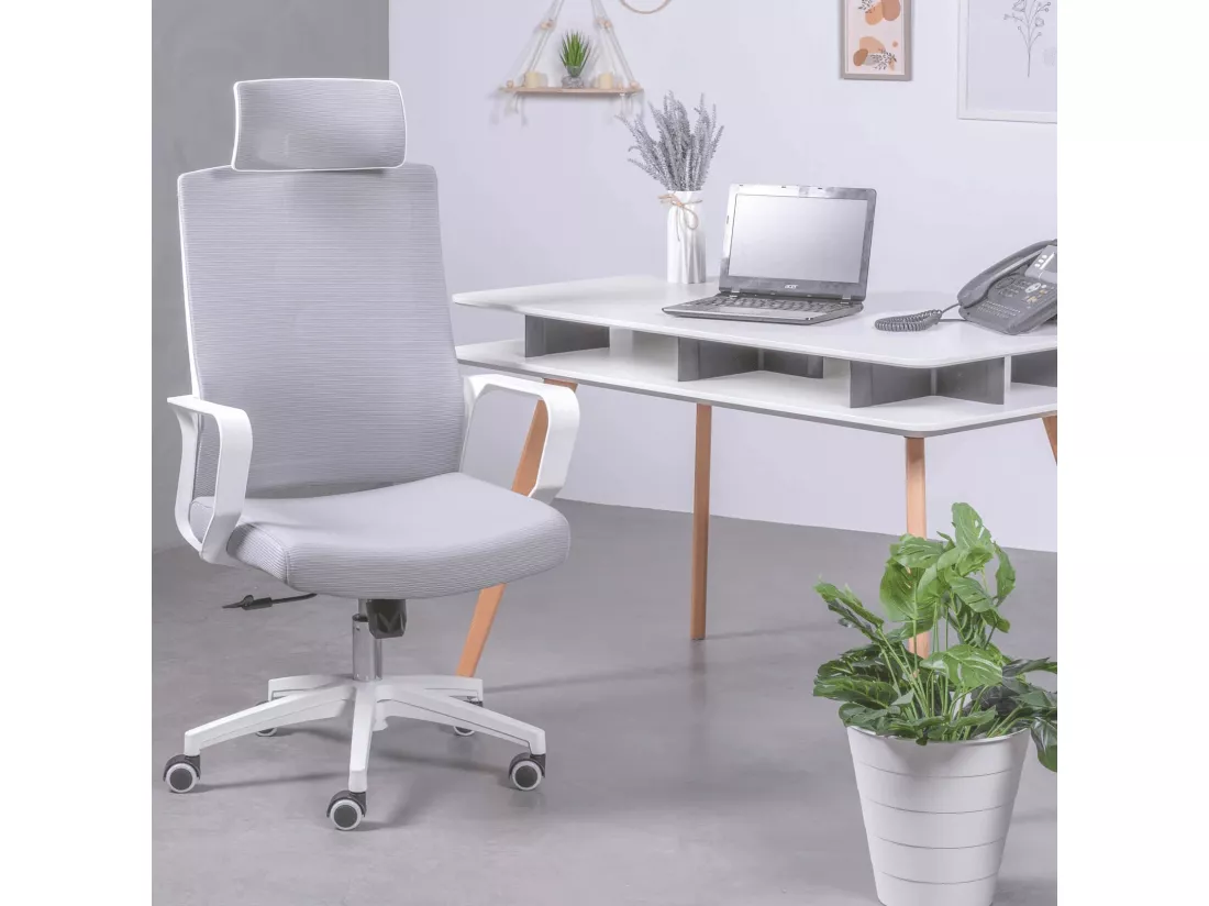 Chaise de bureau ergonomique en mesh respirante et appui-tête réglable - Mesh - Gris clair