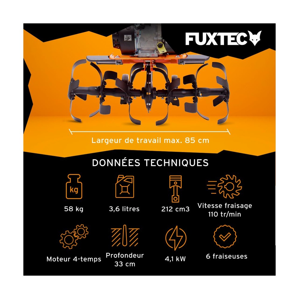 Motoculteur thermique - fx-af1212 - 212cm3 motobineuse largeur 85cm