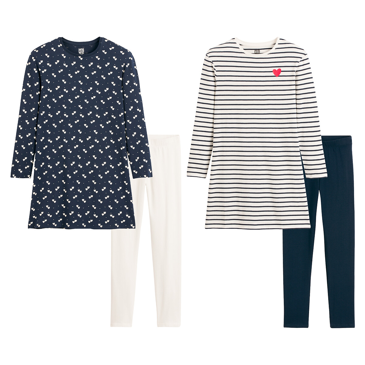 COLEÇÃO LA REDOUTE<br>Conjunto de 2 pijamas camisola, listras e corações