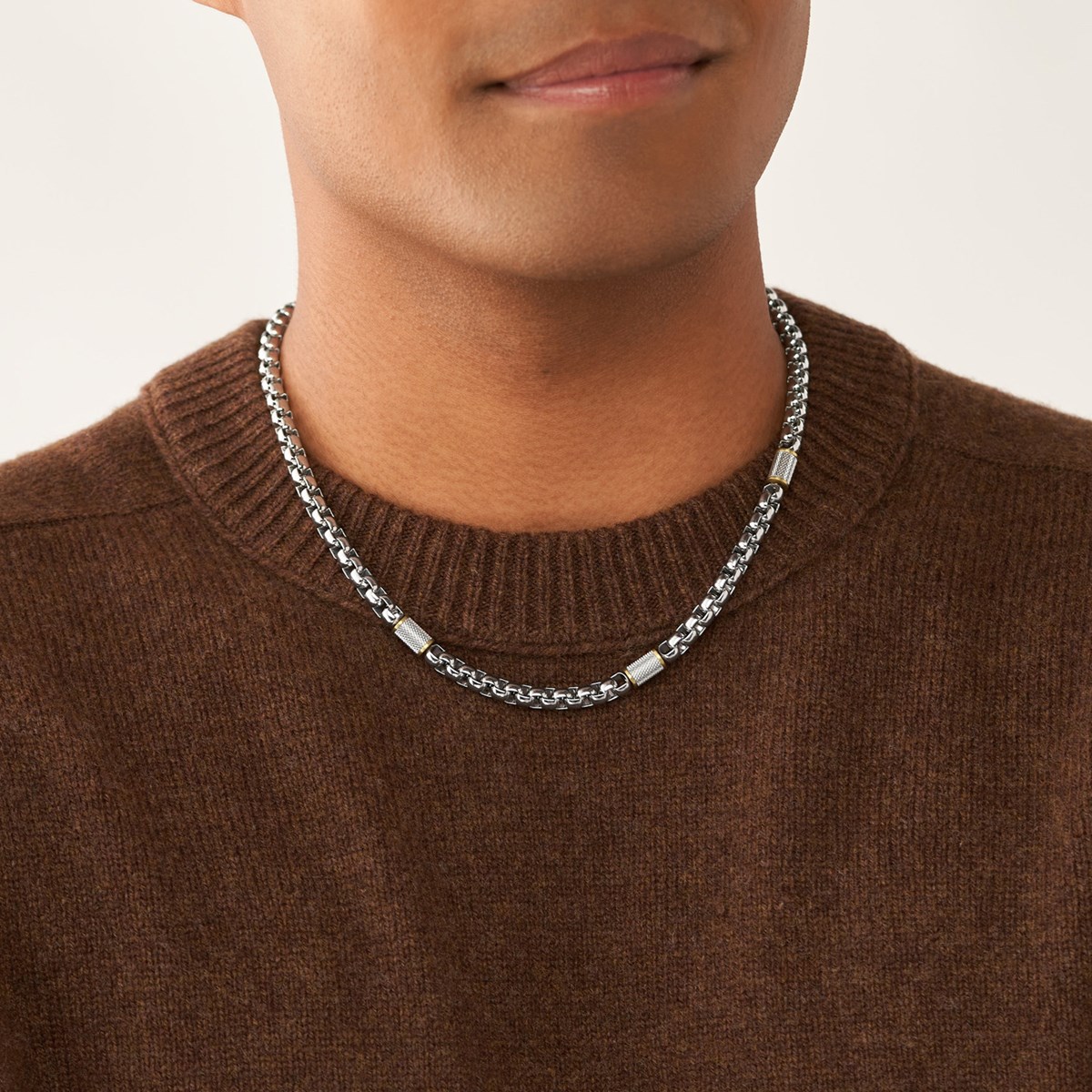 Collier Fossil All Stacked Up en acier inoxydable