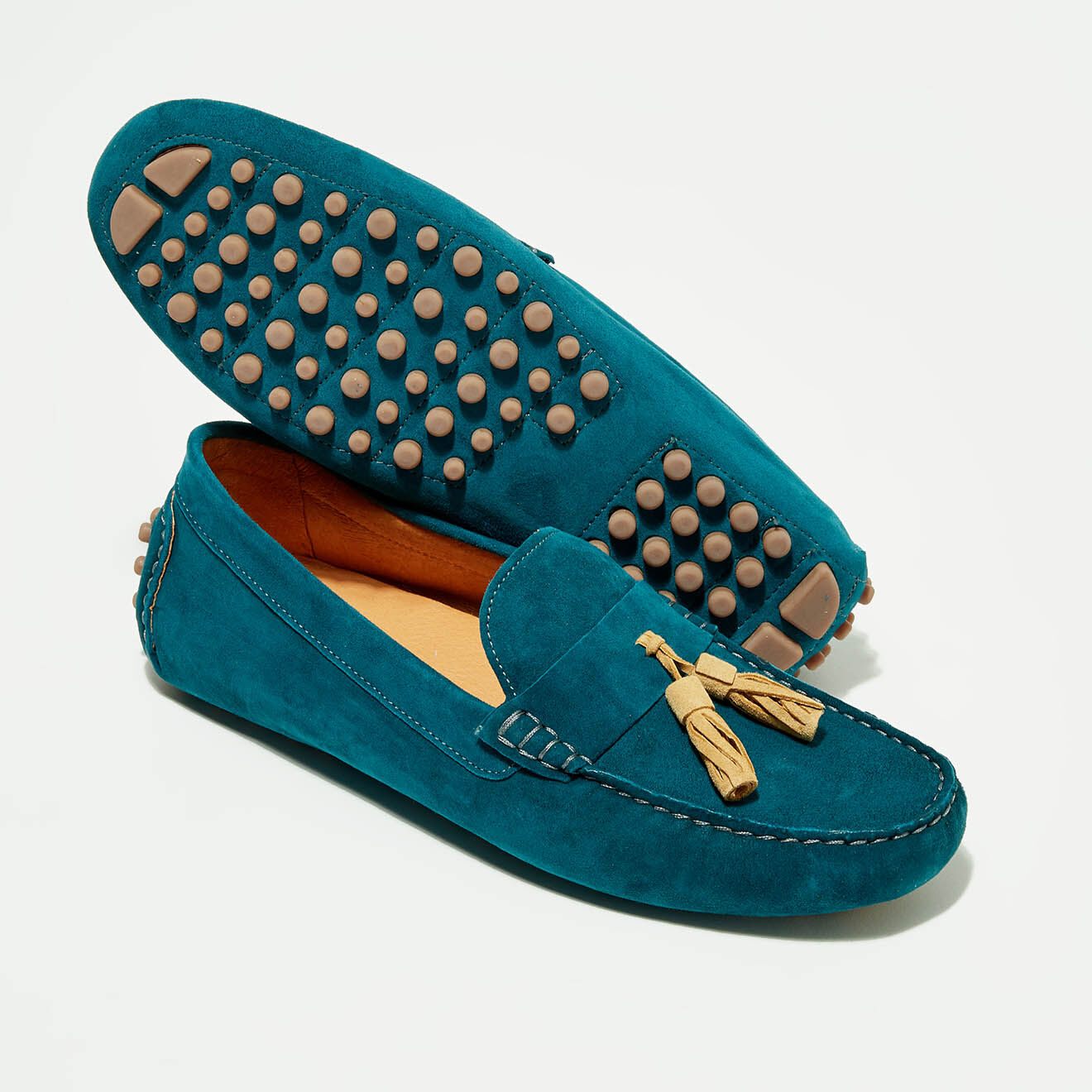 Flavio Création Mocassins en Velours de Cuir Manu bleu foncé/camel