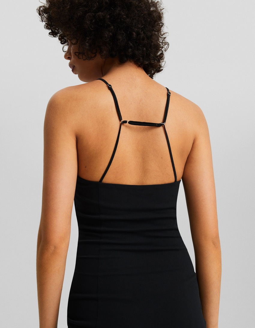 Vestido curto frente única em mistura de algodão