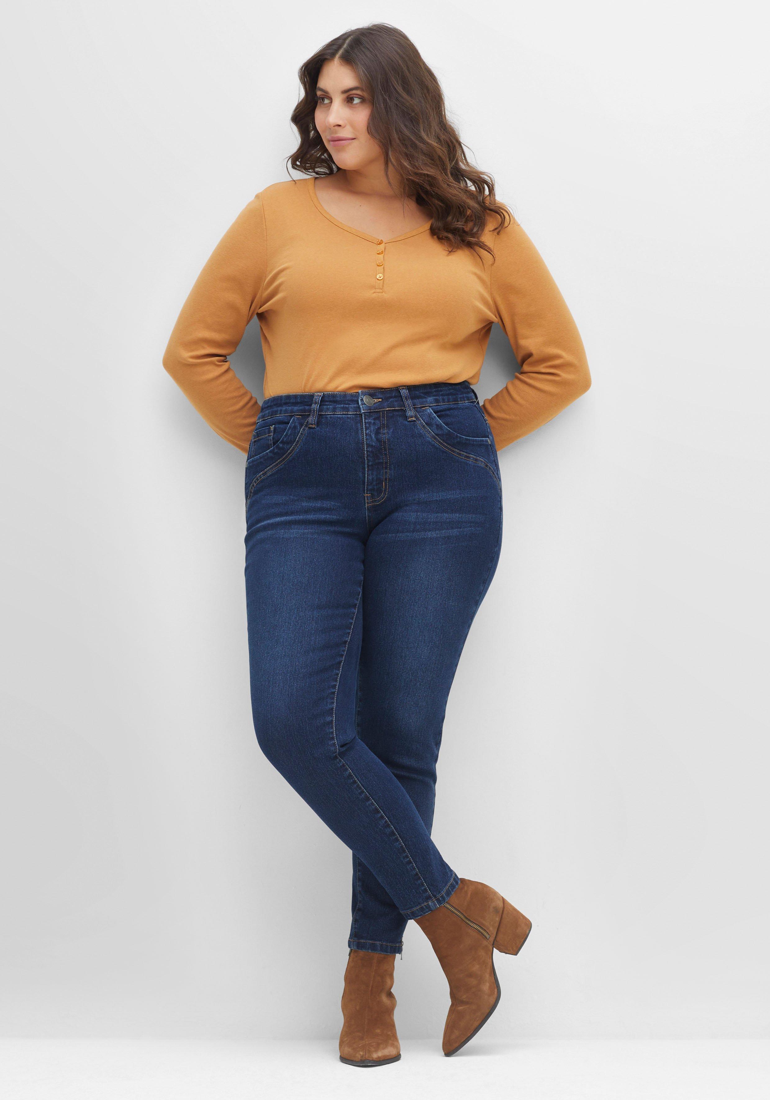 Schmale Jeans mit Zippern am Saumabschluss