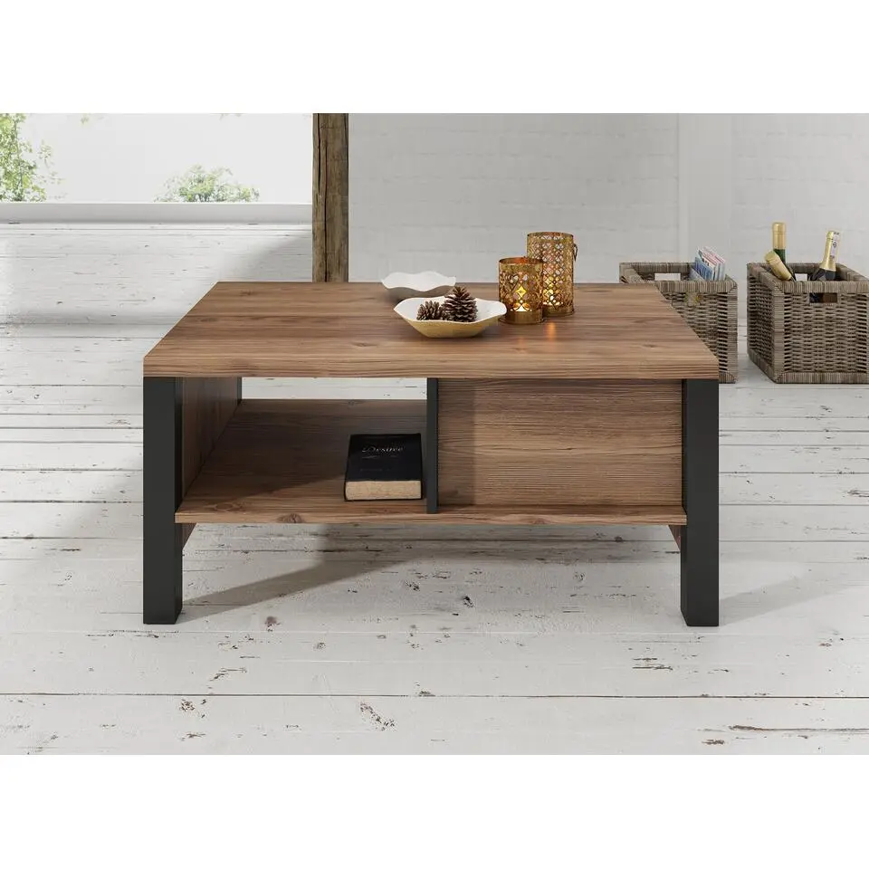 Meubella - Salontafel Olivia - Zwart - Eiken - 90 cm