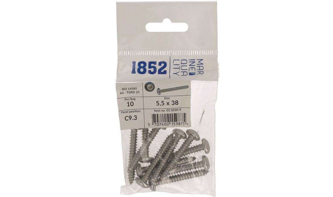 Skrue Panhoved 5,5x38 a4 torx iso 9477/4 10 stk