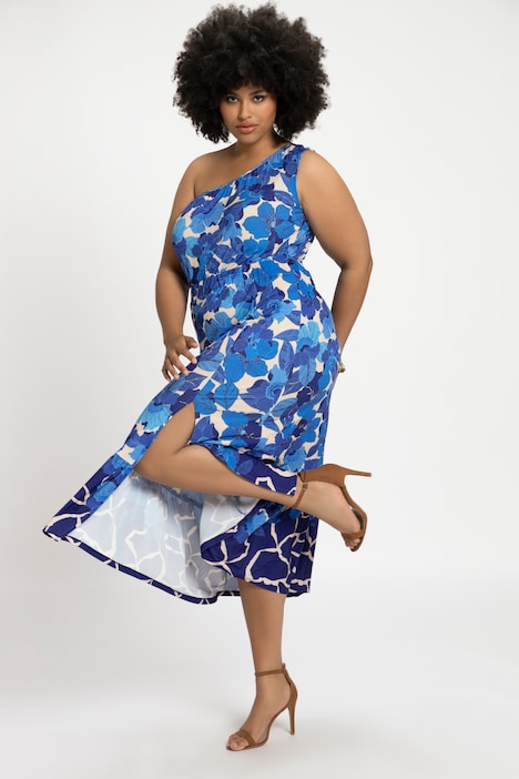 Maxikleid, One Shoulder, Blüten Print, Saum Volant