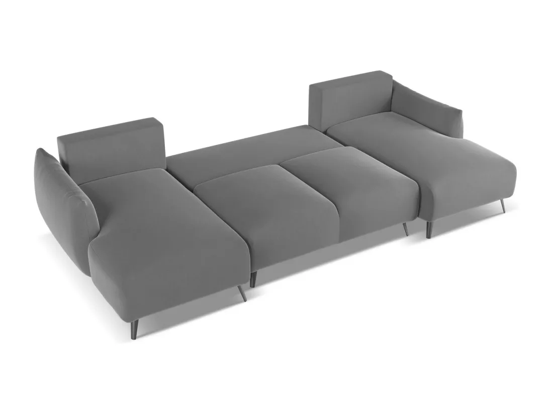 Canapé d'angle panoramique convertible en velours - gris - MALIE
