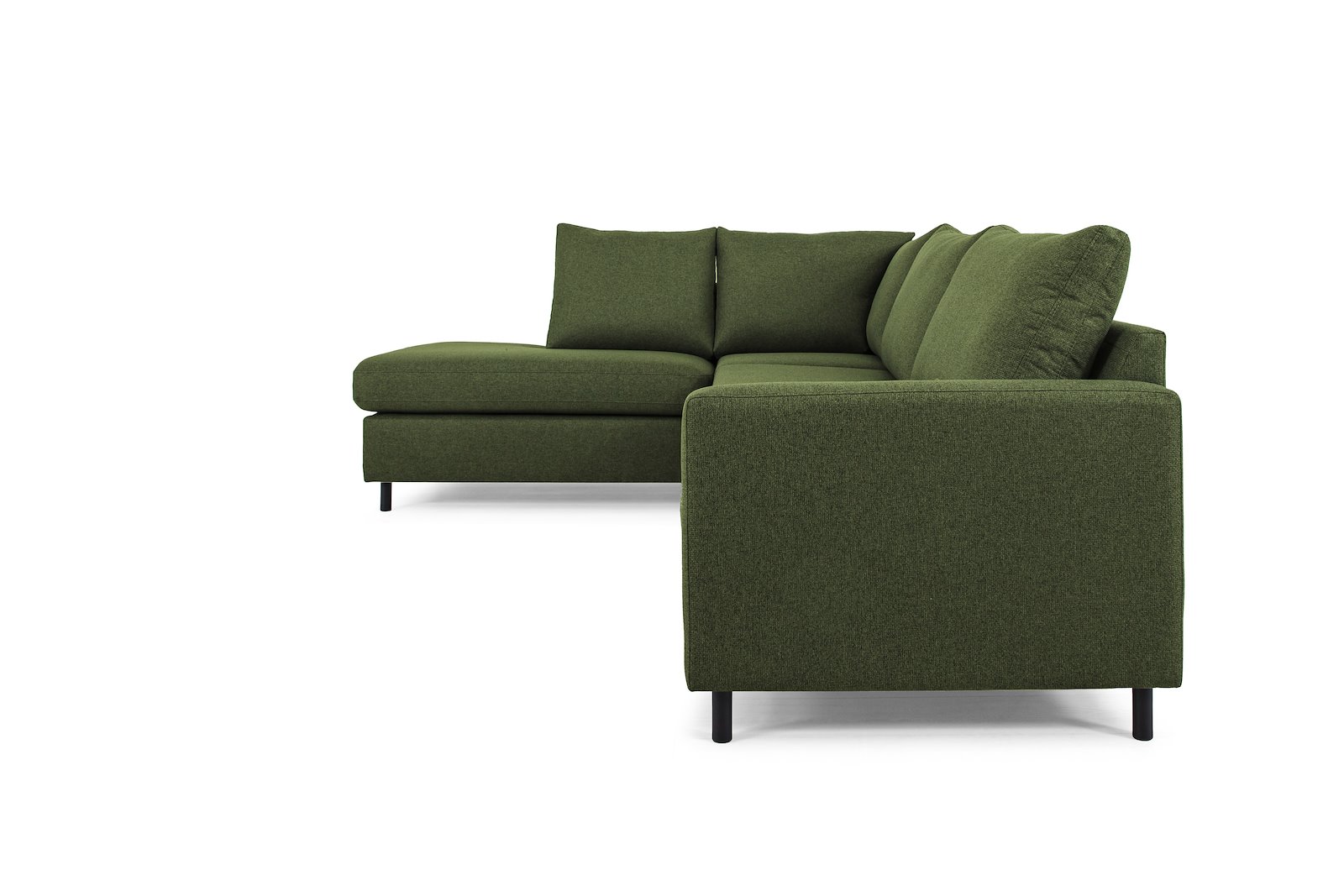 Tempo hjørnesofa Oppsett 11L 3-seter med åpen ende venstre. Tekstil Herbi 10 Green med sorte ben