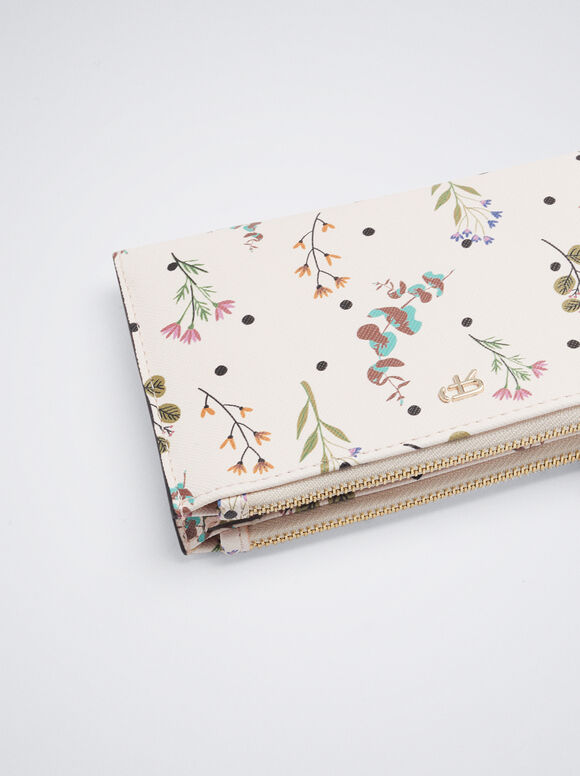 Carteira com estampa floral - Bege