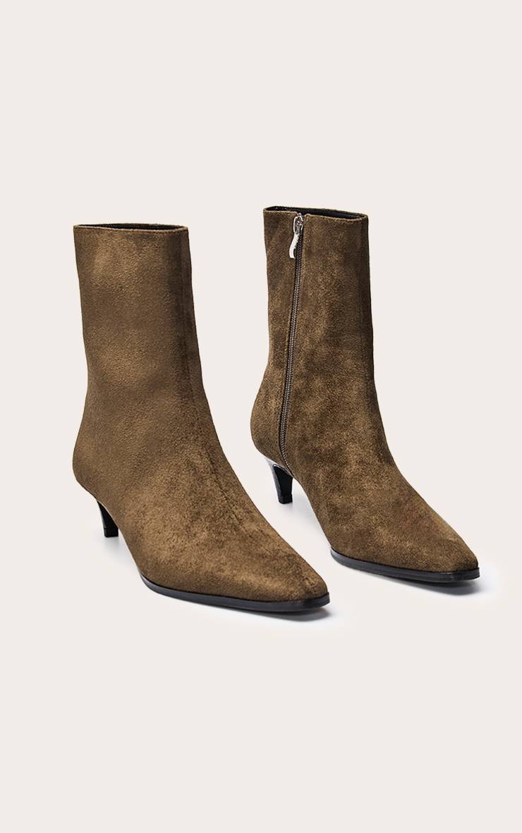 Vert Olive Bottine À Talon Chaton En Synthétique
