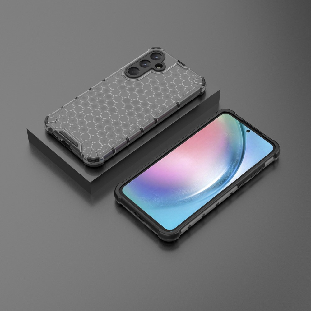 Samsung Galaxy A55 Hybrid Hülle Air Cushion Fallschutz   Bumper im Waben Design - Schwarz (Transparent)