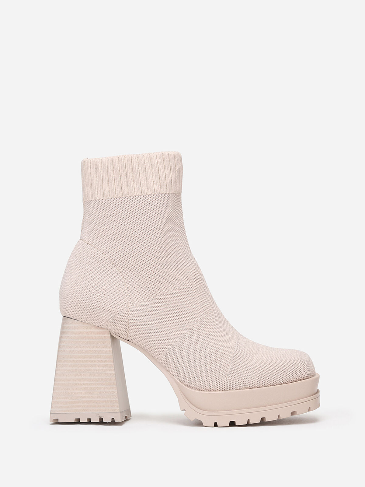 Bottines chaussettes à talon trapèze- Beige