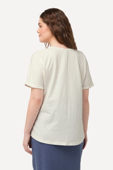 T-Shirt, Flockdruck, V-Ausschnitt, Halbarm, Biobaumwolle