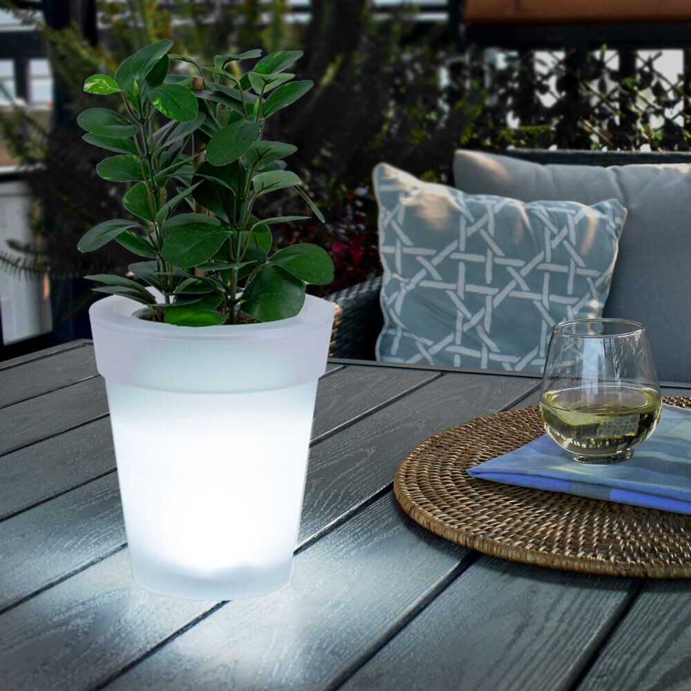 LED Solarleuchte, Blumentopf, weiß-satiniert, 17 cm