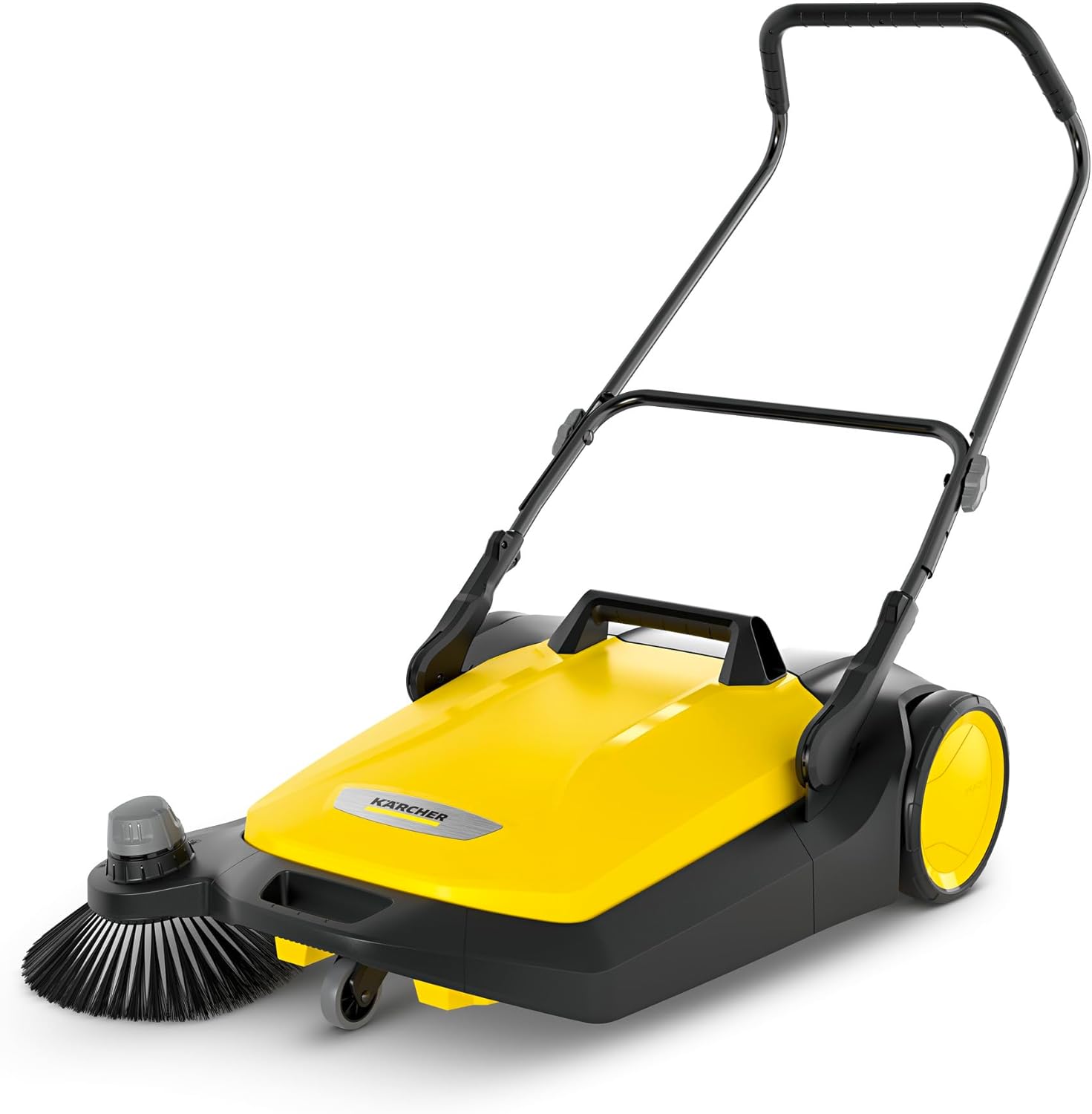 Karcher Kehrmaschine S 6 (Max. Flächenleistung: 2500 m²/h, 1 Seitenbesen, Kehrbehälter: 38 l, Arbeitsbreite: 670 mm, ergonomisch Schubbügel, selbststehender Kehrbehälter), Gelb/Schwarz