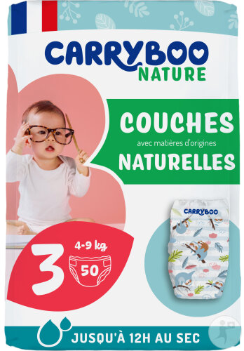 Carryboo Nature Couches Naturelles Aux Motifs Trop Chou Taille 3 4-9kg 50 Pièces