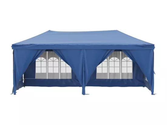 Tente de réception pliable avec parois Bleu 3x6 m