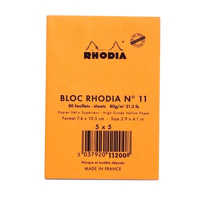 Rhodia - Bloc notes - 7,4 x 10,5 cm - 80 pages - petits carreaux - 80g