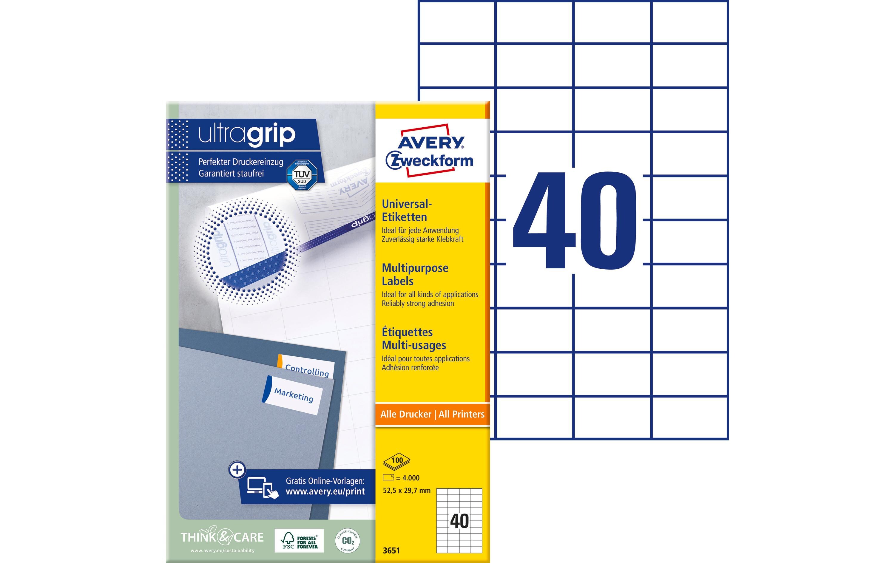 Universal-Etiketten 3651 52.5 x 29.7 mm, 100 BlattWeisse Aufkleber, permanent haftend