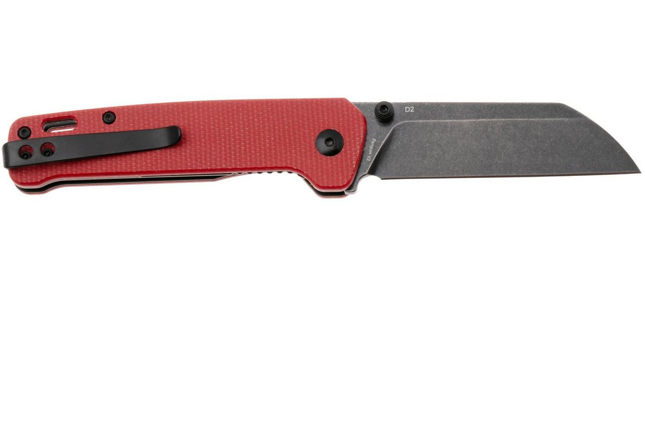 QSP Knife Penguin V2 QS130V2-D2 Blackwashed D2, Red Micarta, zakmes