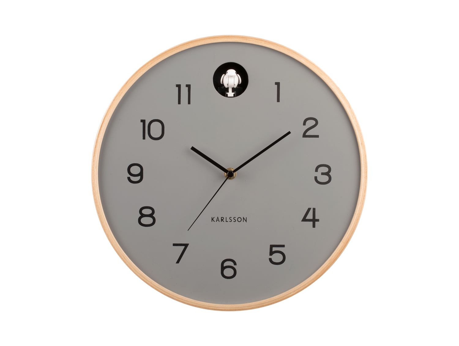 Wall clock Natural Cuckoo birch wood mouse grey