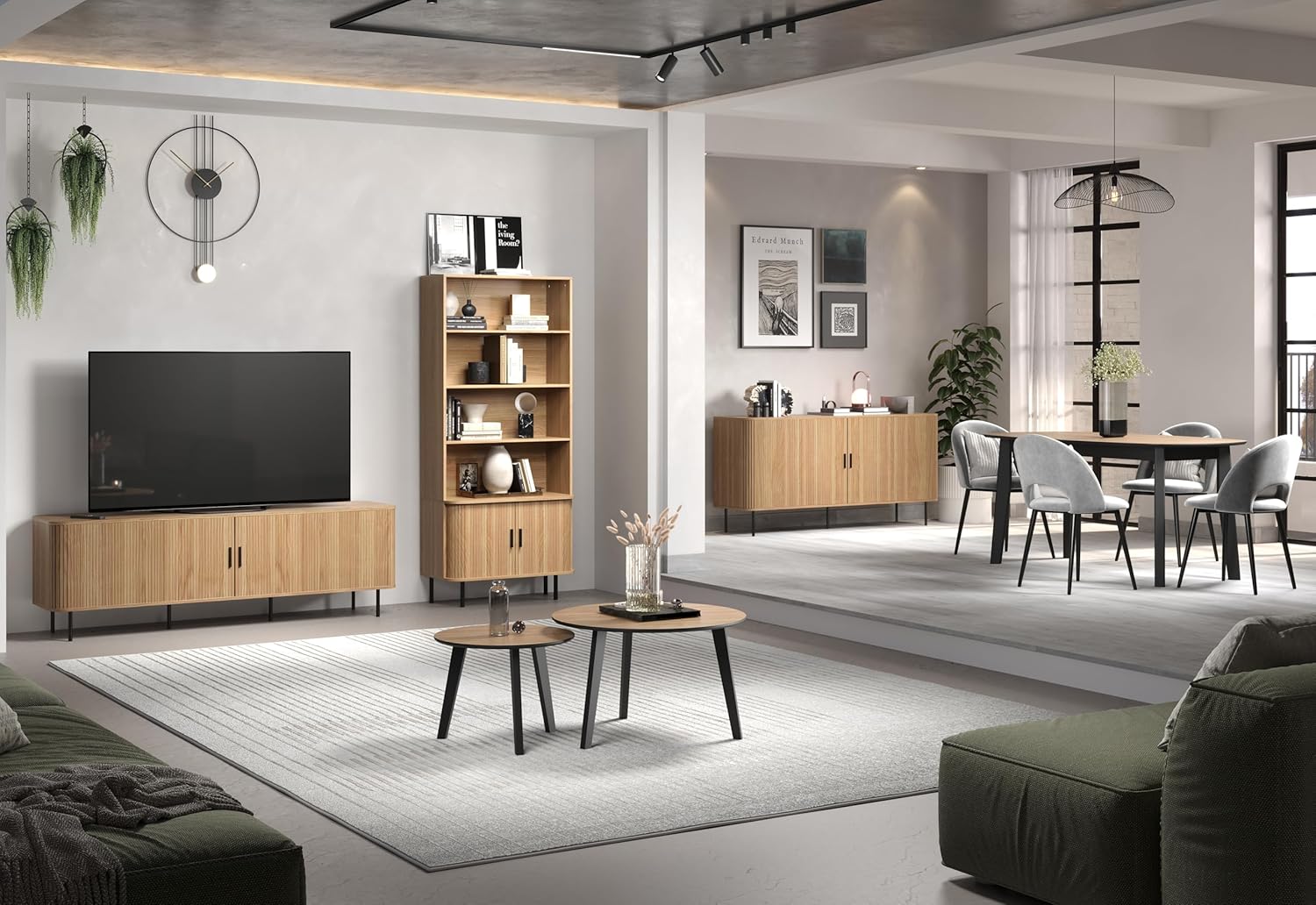 trendteam smart living - Ronin - Couchtisch - Eiche/Schwarz lackiert - 2er Couchtisch-Set rund - (BxHxT) 50 x 39 x 50/70 x 45 x 70 cm - 2 Satztische - Füße aus Massivholz