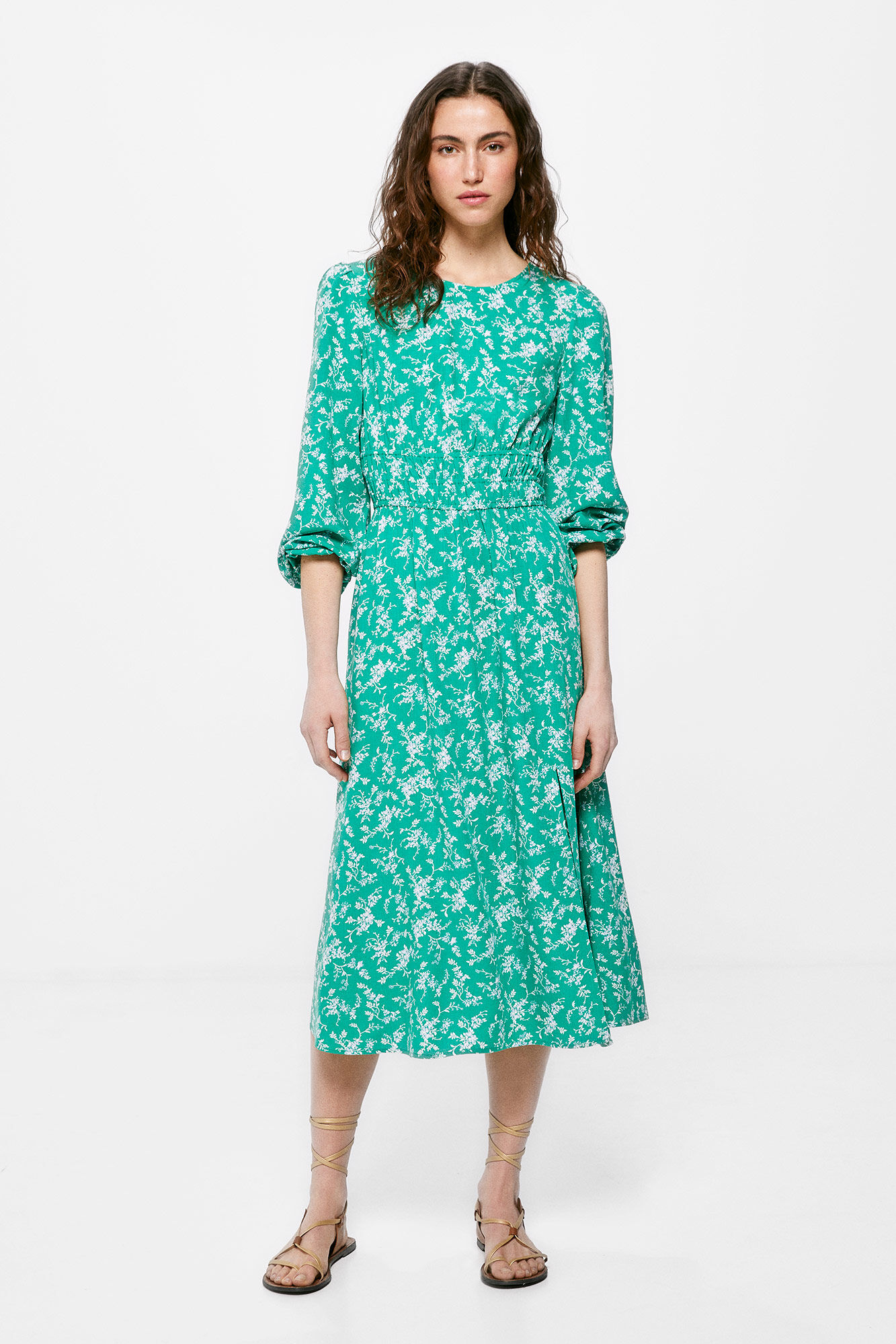 Vestido midi com cintura elástica - verde
